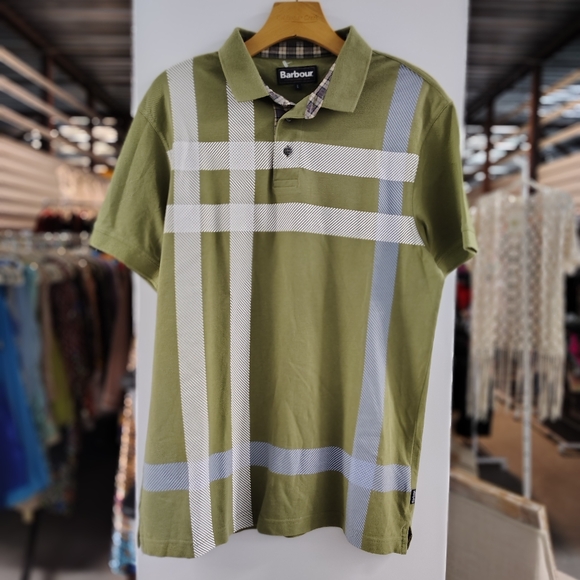 Barbour Blaine Tartan Print Polo | Size L | Olive Green | Classic British Style - Picture 5 of 6
